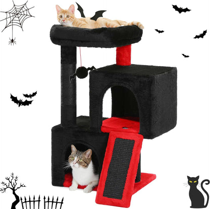PAWZ Road Gothic Cat Tree, 30 Inches Black Cat Tower with Dual Condos for Indoor Cats, Spooky Cat