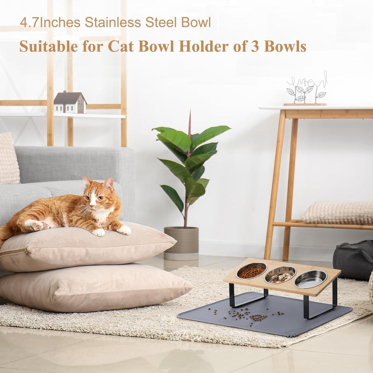 Stainless Steel Raised Cat Food Bowl for 3 Bowls, 4.7-Inch Replaceable Cat Bowl, 3 Pack （Only fit