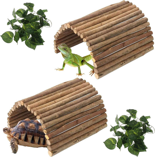 Hamiledyi 2 PCS Extra Large Wooden Reptile Hideout Bearded Dragon Bendy Bridge Climbing Ladder