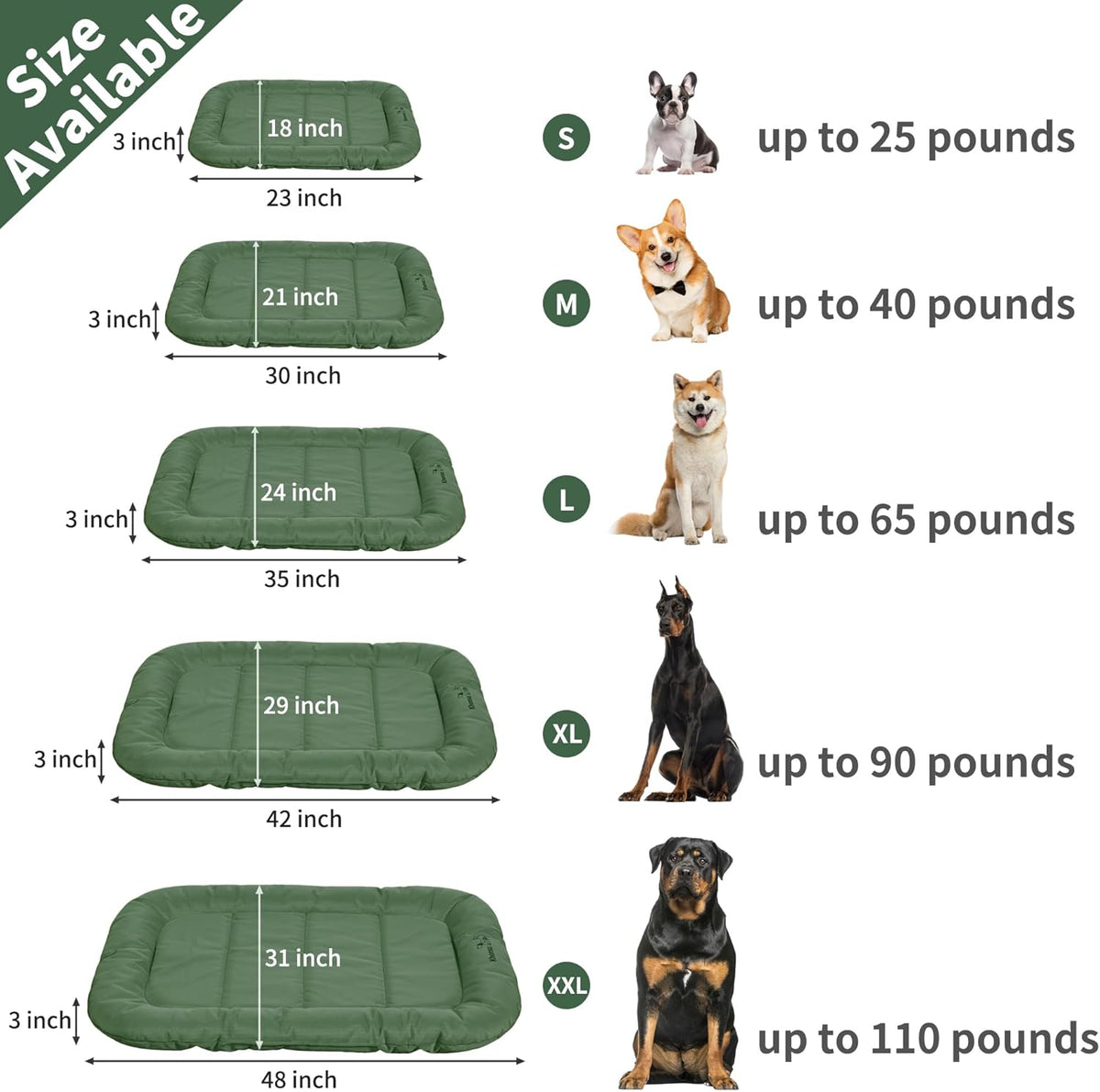 KHONSU PET Durable Dog Bed Tough and Tear Proof Dog Crate Bed, 800lbs Tear Strength PVC-Backed