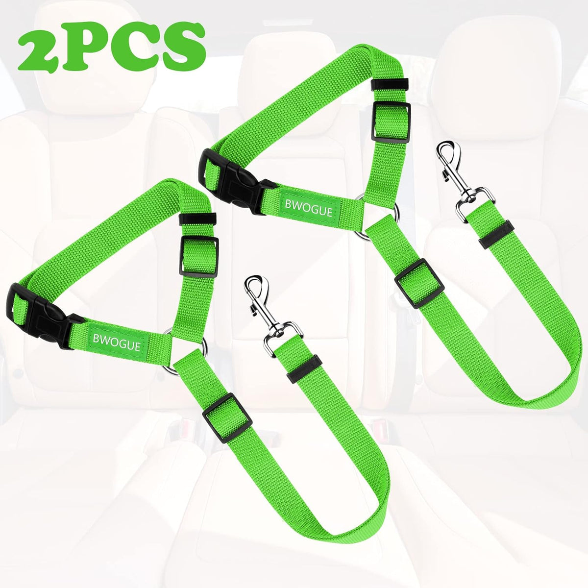 BWOGUE 2 Packs Dog Cat Safety Seat Belt Strap Car Headrest Restraint Adjustable Nylon Fabric Dog