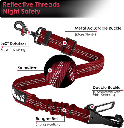 SlowTon Dog Seat Belt, Adjustable Dog Safety Belt Leash, 2 in 1 Latch Bar Attachment Dog Car