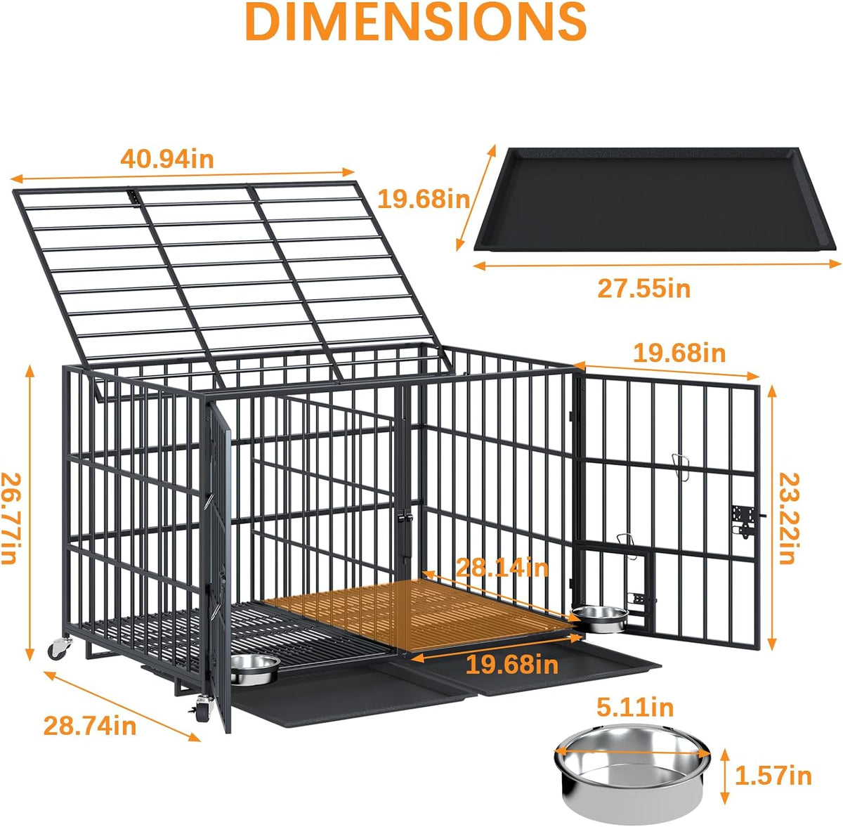aboxoo 42/48 inch Heavy Duty Metal Dog Crate for 2 Dogs/Large Dog,All Metal Open Top Stackable,Dog