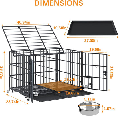 aboxoo 42/48 inch Heavy Duty Metal Dog Crate for 2 Dogs/Large Dog,All Metal Open Top Stackable,Dog