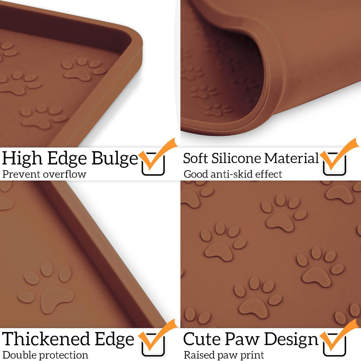 Ptlom Pet Placemat for Dog and Cat, Waterproof Silicone Pet Feeding Bowl Mats for Food and Water