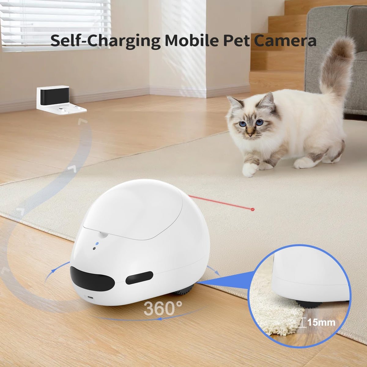 Cat Camera with Interactive Pointer Toy, Moving Robot for Dog and Cat, Mobile Pet Camera Treat