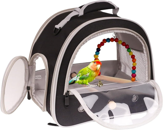 Portable Parrot Travel Cage Carrier with Small Swing Toy&Cage Colorful Toys Set Small Bird Parakeet