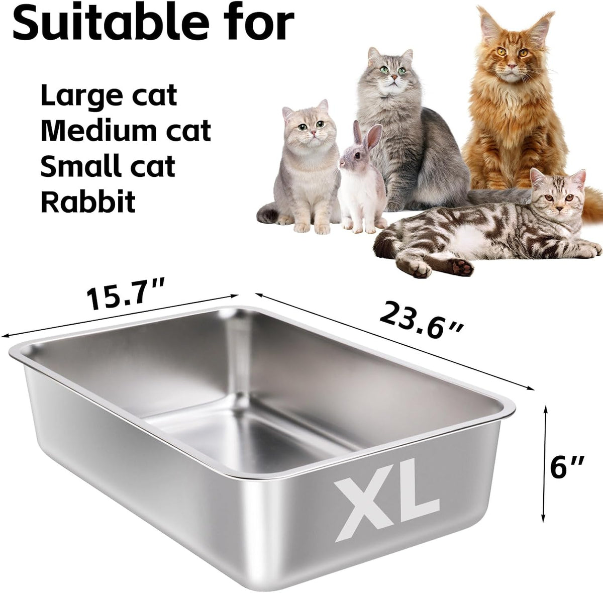 Stainless Steel Cat Litter Box 2 Pack,XL Metal Litter Box for Big Cats, Cat LitterBox Metal Pet