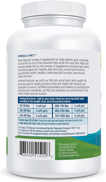 Nordic Naturals Omega-3 Pet, Unflavored - 180 Soft Gels - 320 mg Omega-3 Per Soft Gel - Fish Oil