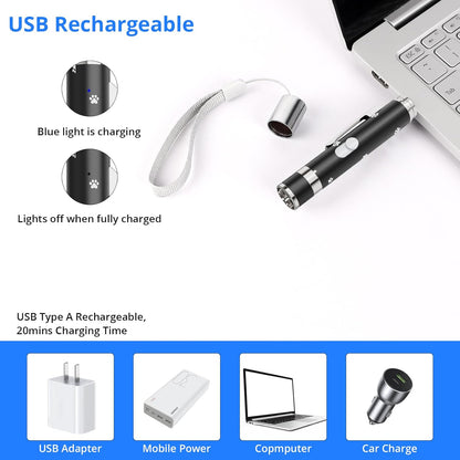 Cat Toys, 2 Pieces, USB Rechargeable Interactive Cat Mouse Toys, 3 Light Modes & 5 Adjustable