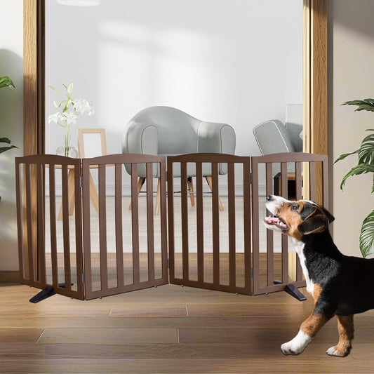 ZJSF Foldable Freestanding Indoor Dog Gate for House Wood Long Pet Gates Dog Fence for Stairs Puppy