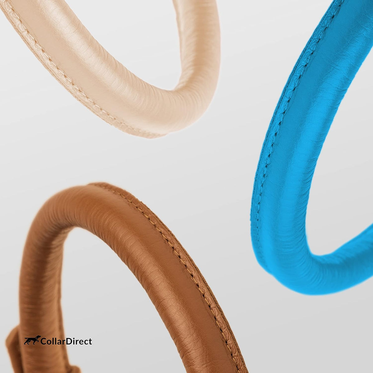 CollarDirect Rolled Leather Dog Collar, Soft Padded Round Puppy Collar, Handmade Genuine Leather