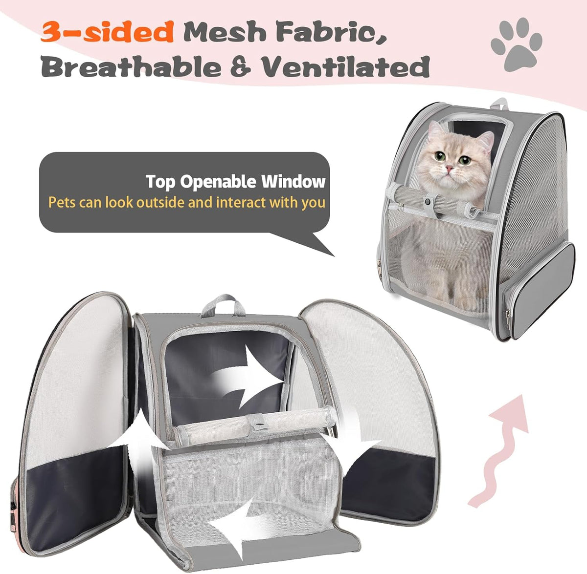 Cat Backpack Carrier,Pet Carrier Airline Approved for Small Dog Cat Puppy Kitten Bunny,Ventilated