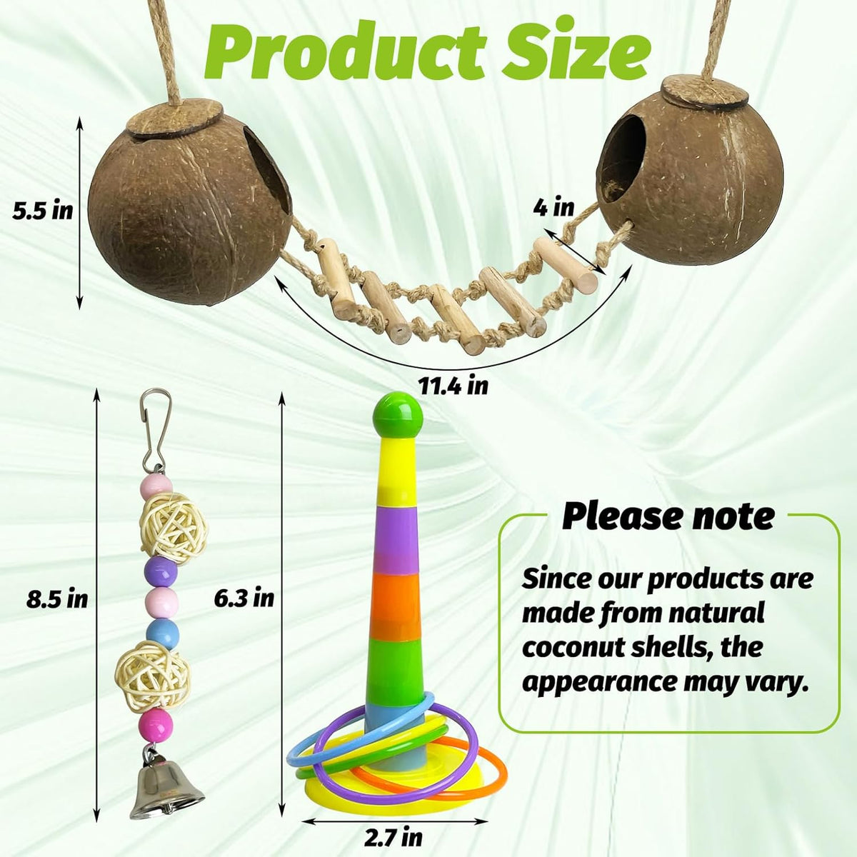 kathson 5Pcs Bird Coconut House with Ladder Parakeet Coconut Nest for Cages Parrot Hut Hanging