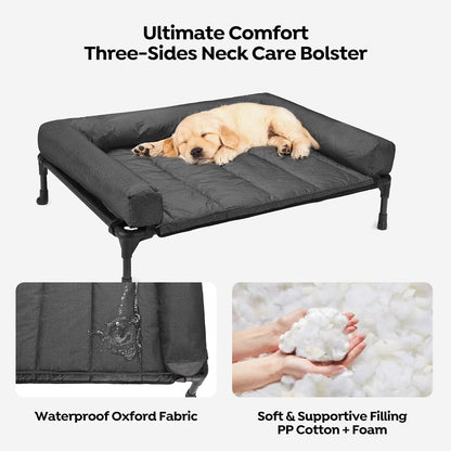 Veehoo Cooling Elevated Dog Bed Add Removable Waterproof Bolster Cushion Mat, Raised Pet Cot with
