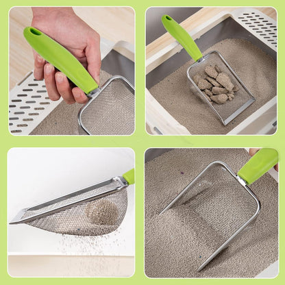 3PCS Stainless Steel Cat Litter Scoop,Litter Cleaner Corner Scoop Sand Sifter,Easy to Clean Cat