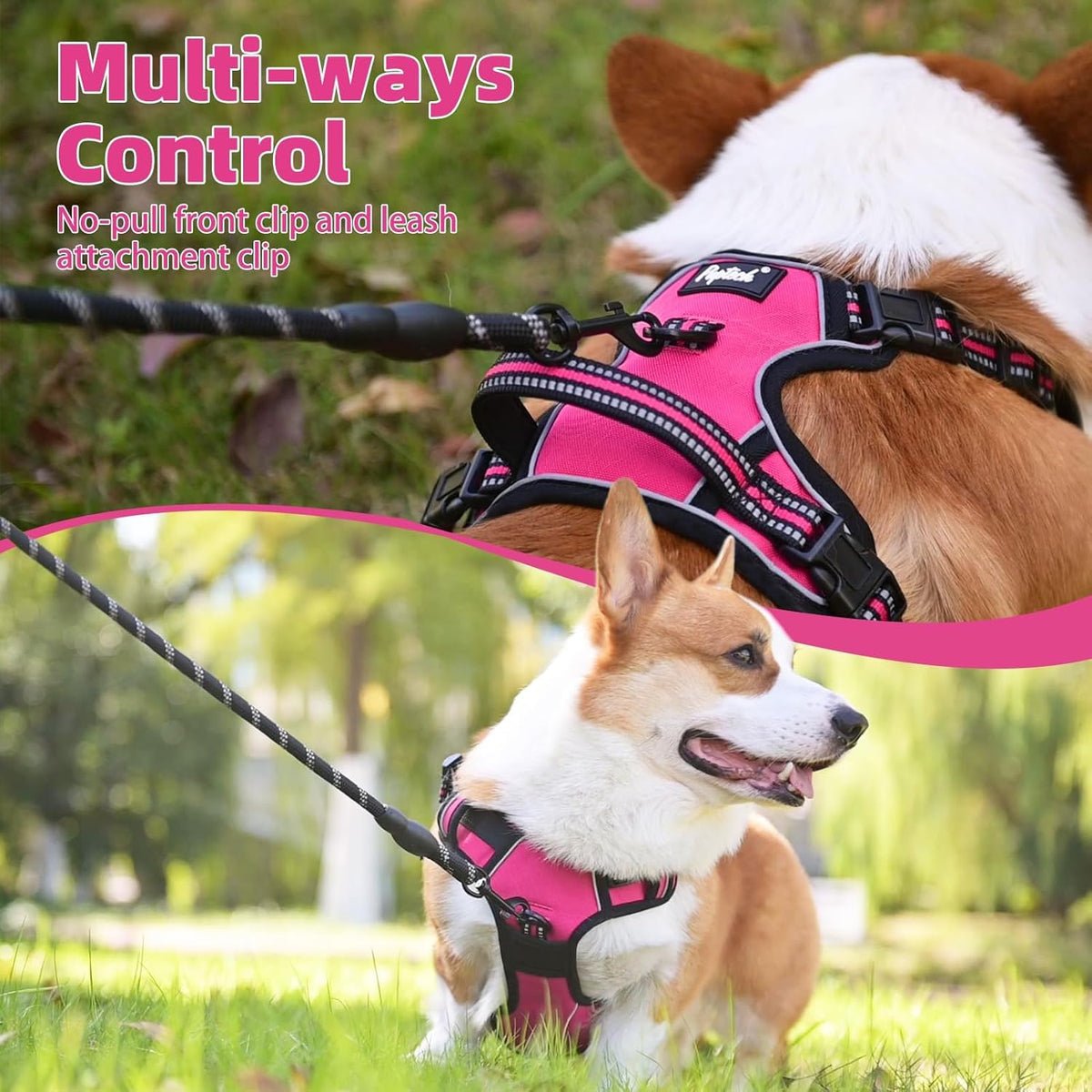 PUPTECK No Pull Dog Harness for Large, Adjustable Reflective Dog Harness with Handle Easy Control