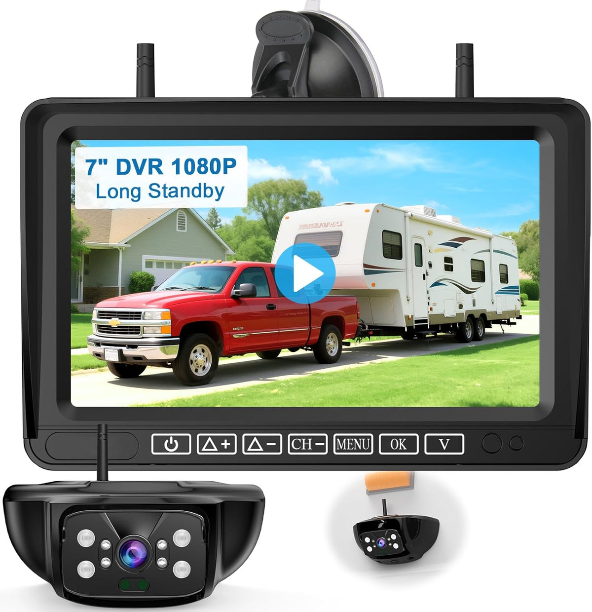 7-Inch Wireless Backup Camera for RV Trailer - HD 1080P Monitor, Night Vision, IP69 Waterproof