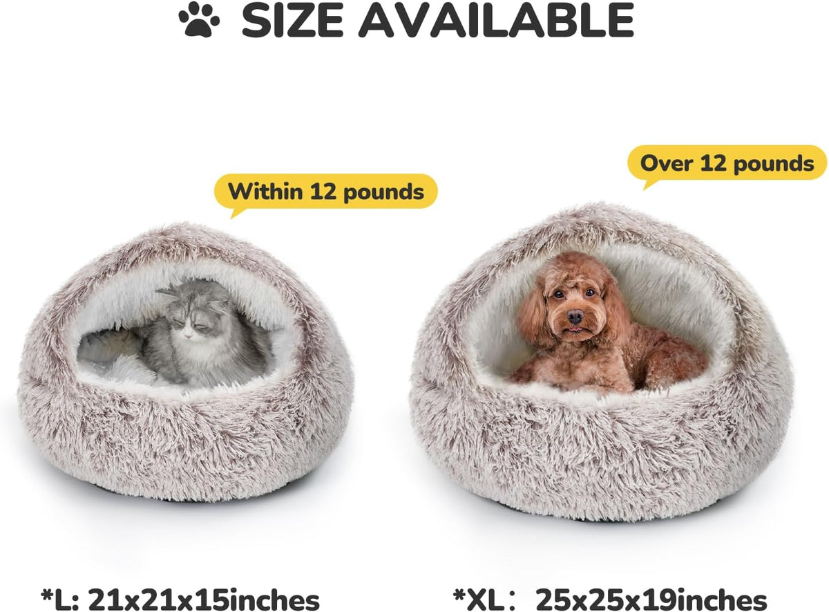 CATISM Plush Hooded Cat Bed, Calming Nest, Self-Warming Cave, Cozy Pod for Indoor Cats or Small