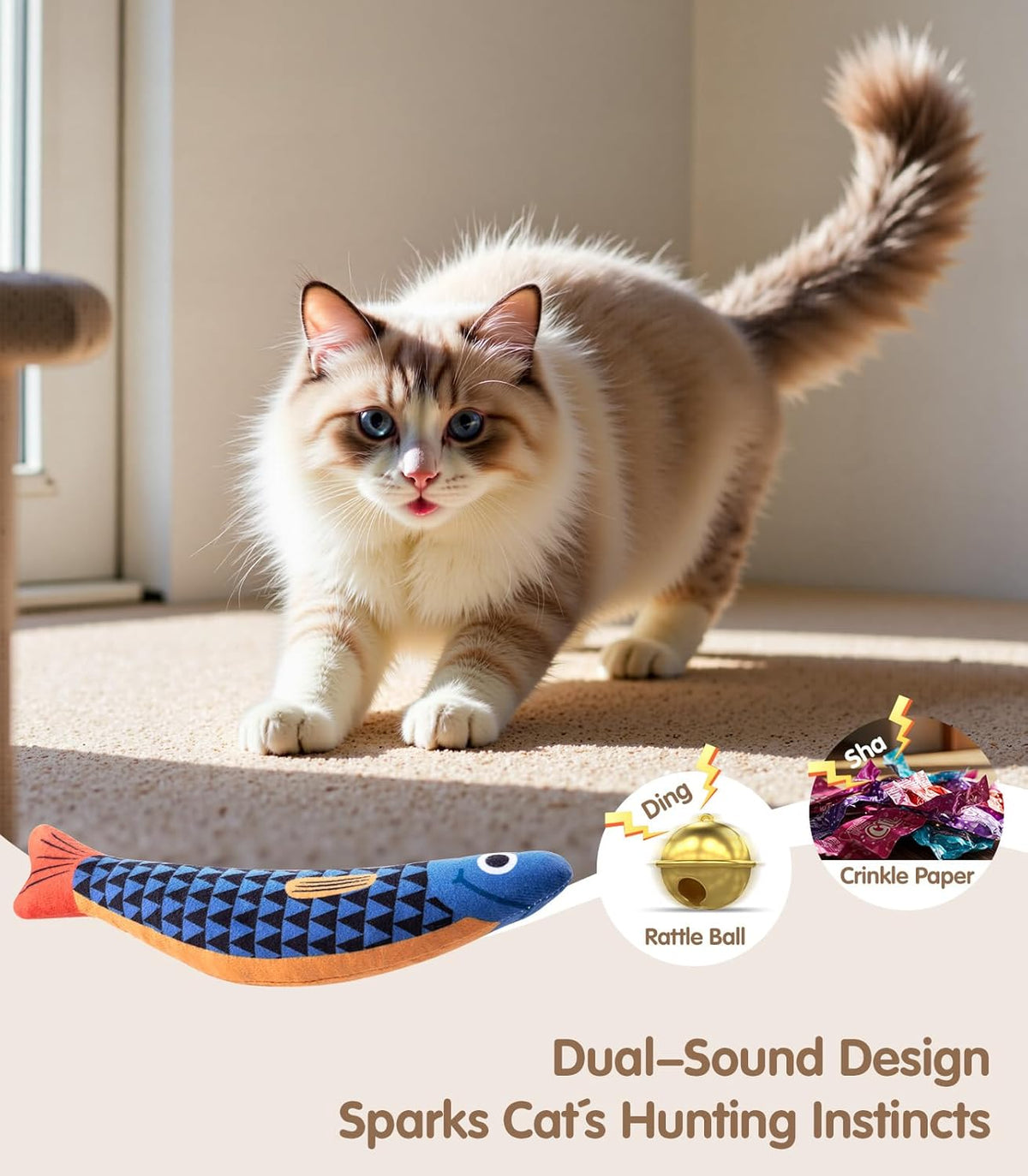 Interactive Cat Toys with[5000mg Premium A+Catnip][Baby Grade] Soft Chew Kicker Cat Toys for Indoor