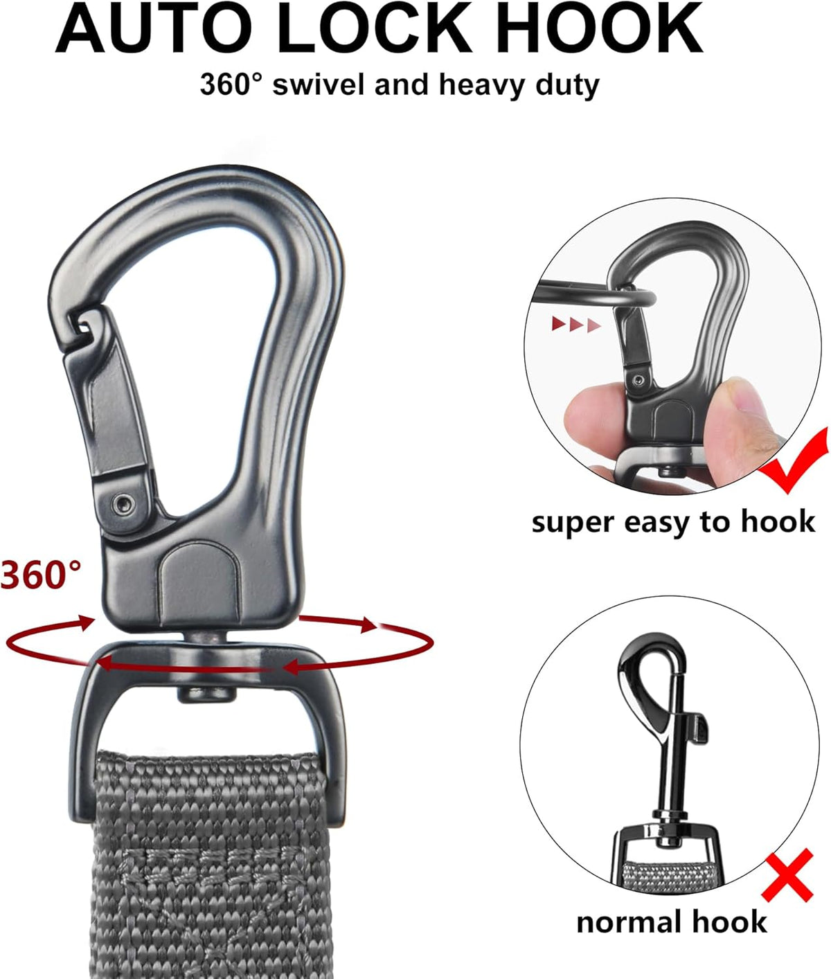 TwoEar 4FT 1IN Strong Gray Dog Leash with 2 Padded Handles, Traffic Handle Extra Control
