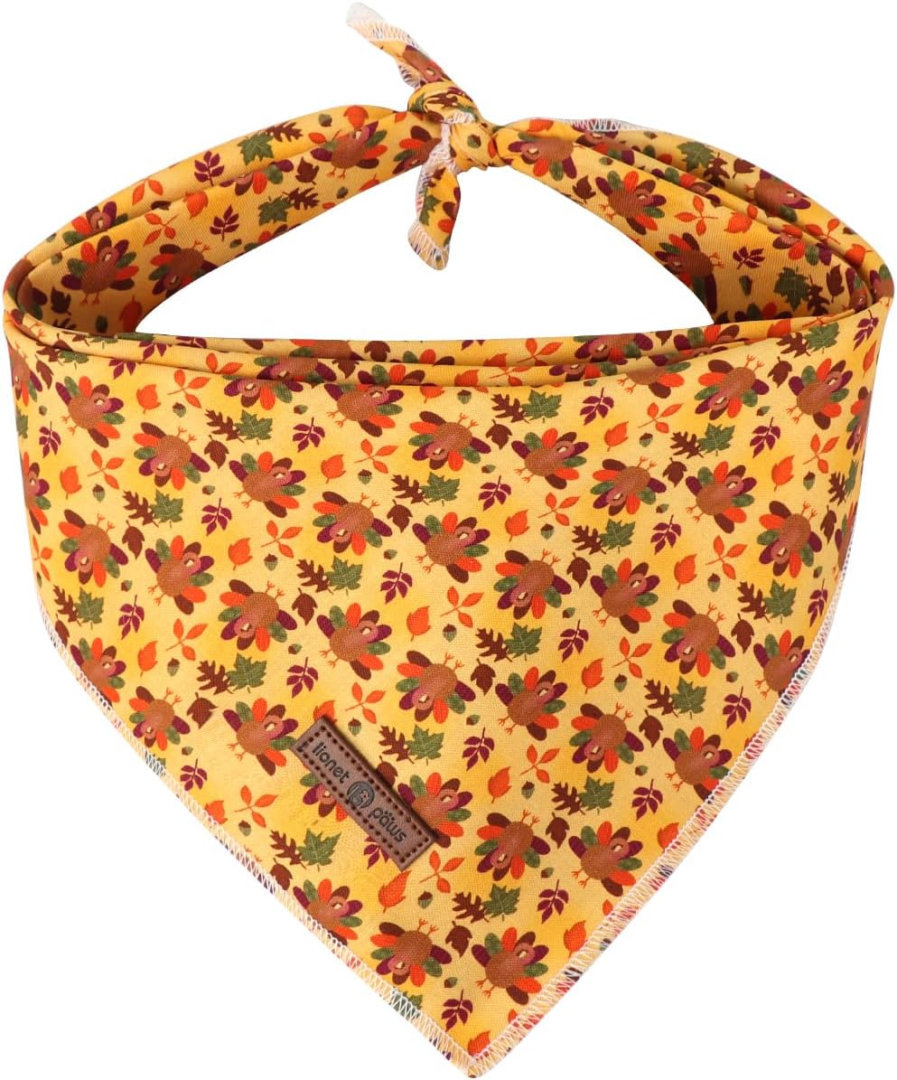 Lionet Paws Thanksgiving Dog Bandana Washable Cotton Handkerchief Scarf Triangle Turkey Bandana for