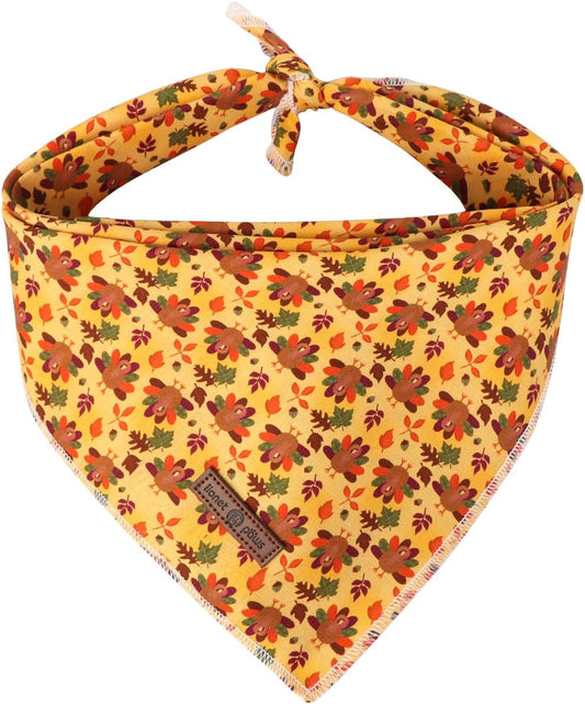 Lionet Paws Thanksgiving Dog Bandana Washable Cotton Handkerchief Scarf Triangle Turkey Bandana for