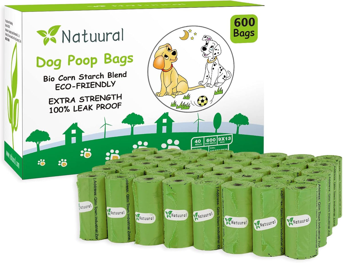 Dog Poop Bags Rolls-600 Counts, 40Rolls, Biodegradable Poop Bags Made of Cornstarch, 100% Leak