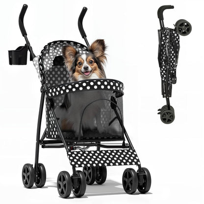 Magshion Compact Pet Stroller for Small-Medium Dogs/Cats up to 22lbs, 4-Wheel Lightweight Umbrella