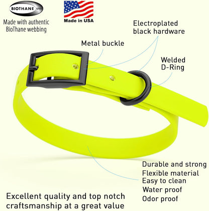 Dogline Biothane Waterproof Dog Collar Strong Coated Nylon Webbing with Black Hardware Odor- Proof