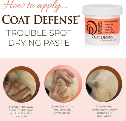 COAT DEFENSE Trouble Spot Drying Paste - Made in USA - 5 Oz Dog & Cat Skin Care, Itchy Skin &
