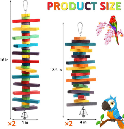 JaGely 4 Pcs Bird Parrot Toys with Multicolored Natural Wood Blocks, Bird Chew Toys for Large