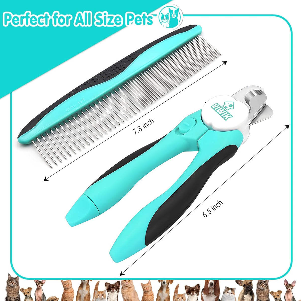 VIWIK 2 in 1 Dog Nail Trimmers with LED Light for Bloodline, Dog Comb, Dog Nail Clippers with Quick