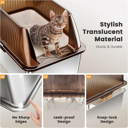Tripamin 15” XL Stainless Steel Cat Litter Box Enclosure, XXL Stainless Steel High Sides with Lid