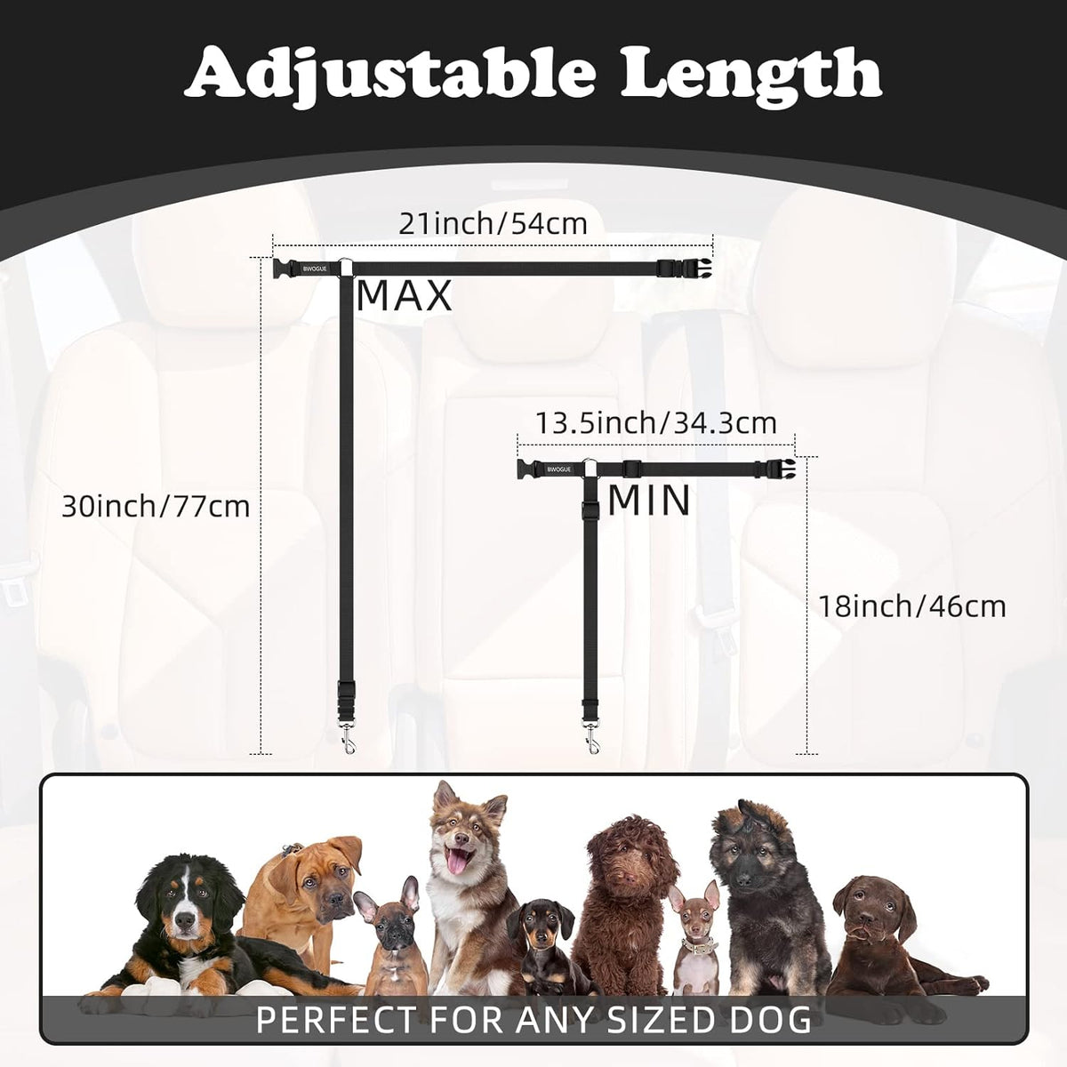 BWOGUE 2 Packs Dog Cat Safety Seat Belt Strap Car Headrest Restraint Adjustable Nylon Fabric Dog