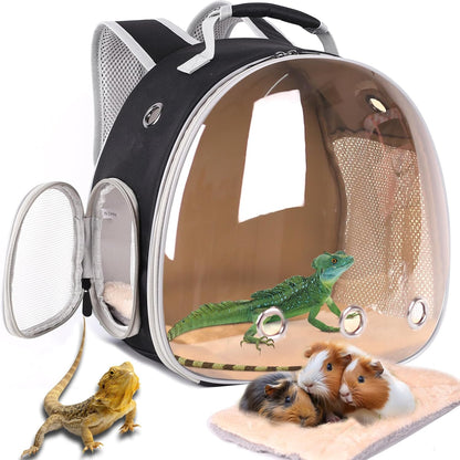 Bearded Dragon Backpack Carrier with Clear Bubble Window for Small Animal,with Soft Warm Mat