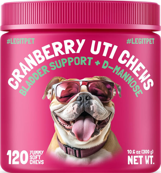 Cranberry UTI Chews for Dogs Bladder Support + D-Mannose Supports Kidney Urinary Tract and Bladder