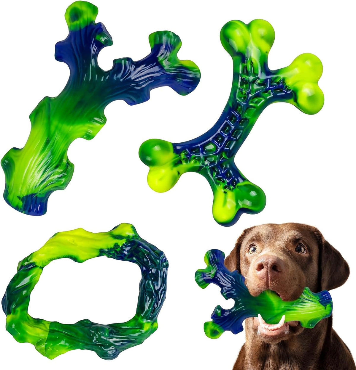 3-Pack Indestructible Nylon Dog Chew Toys for Aggressive Chewers - Long-Lasting Durable Bone-Shaped