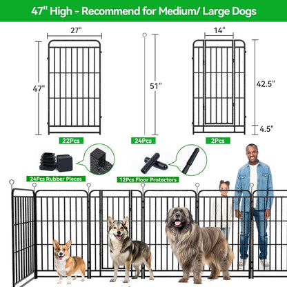 Dog Playpen Outdoor 24 Panels Heavy Duty Dog Fence 47" Height with Thick Pipe Anti-Rust with Doors