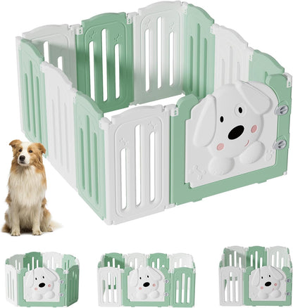 Foldable Dog Play Pen Indoors, Non-Slip Sturdy Puppy Playpen with Door, 25.5" H 10-Panel Adjustable