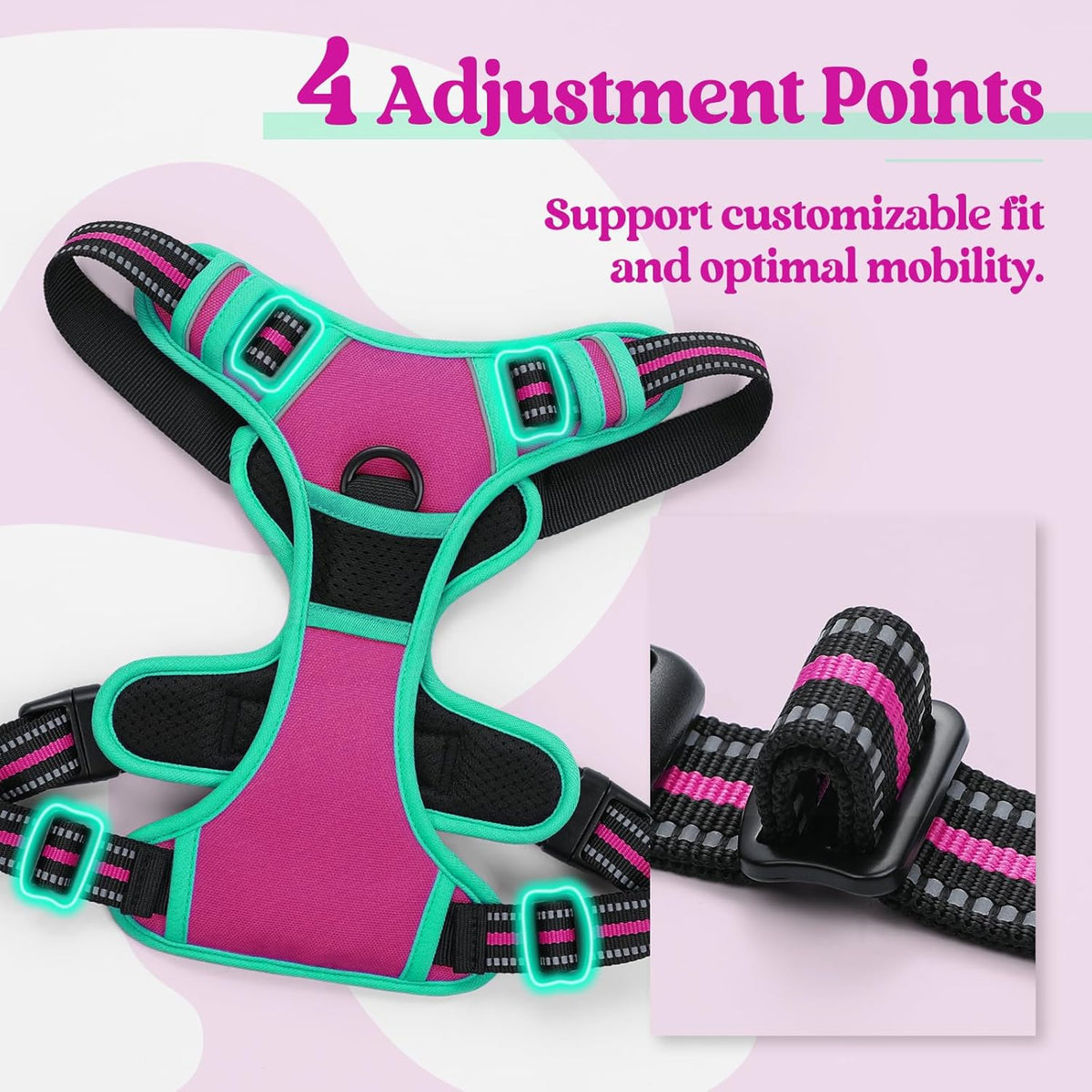 rabbitgoo Dog Harness No Pull with 2 Leash Clips, Adjustable Soft Padded, Reflective Oxford No