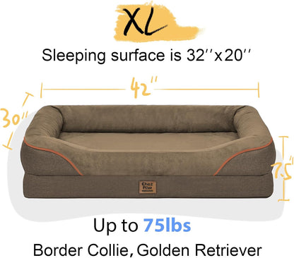 Orthopedic XL Large Dog Bed - Removable Bolster & Waterproof Washable Cover for Pet Big Dogs Bed