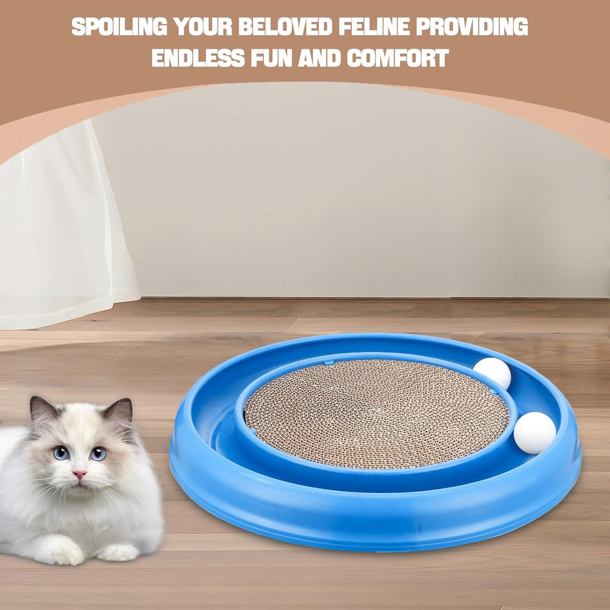 Cat Scratching Board with Balls for Cats Grinding Claw, Round Cat Scratcher Interactive Toy, Cat