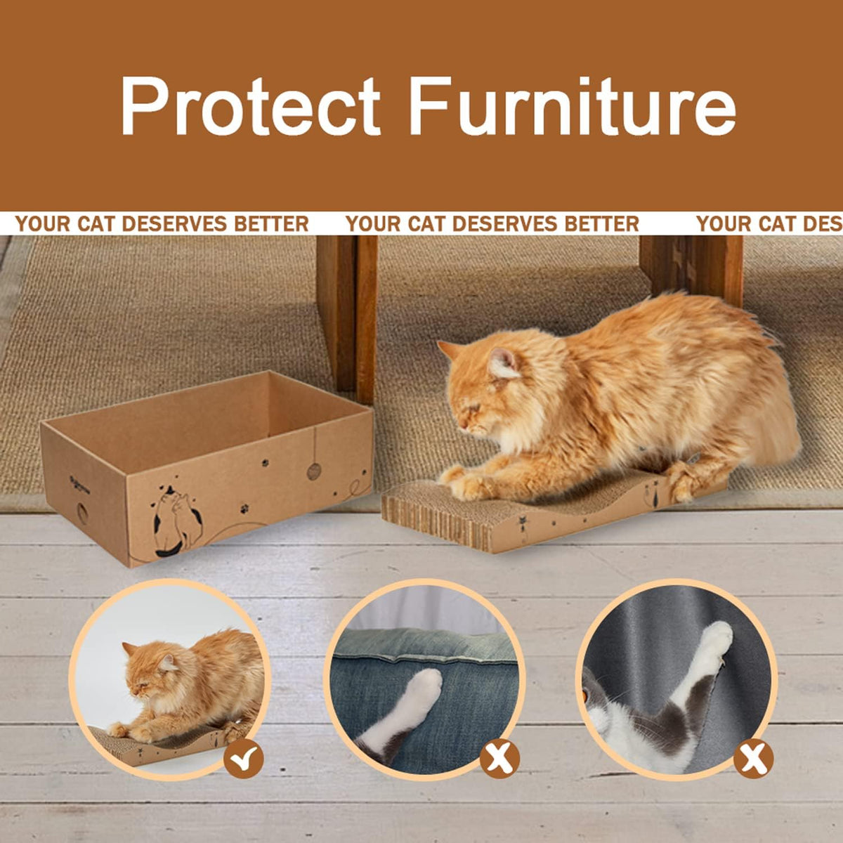 Cat Scratcher Cardboard Scratch Pad Box for Indoor Cats,5pcs Scratching Board Bed Reversible
