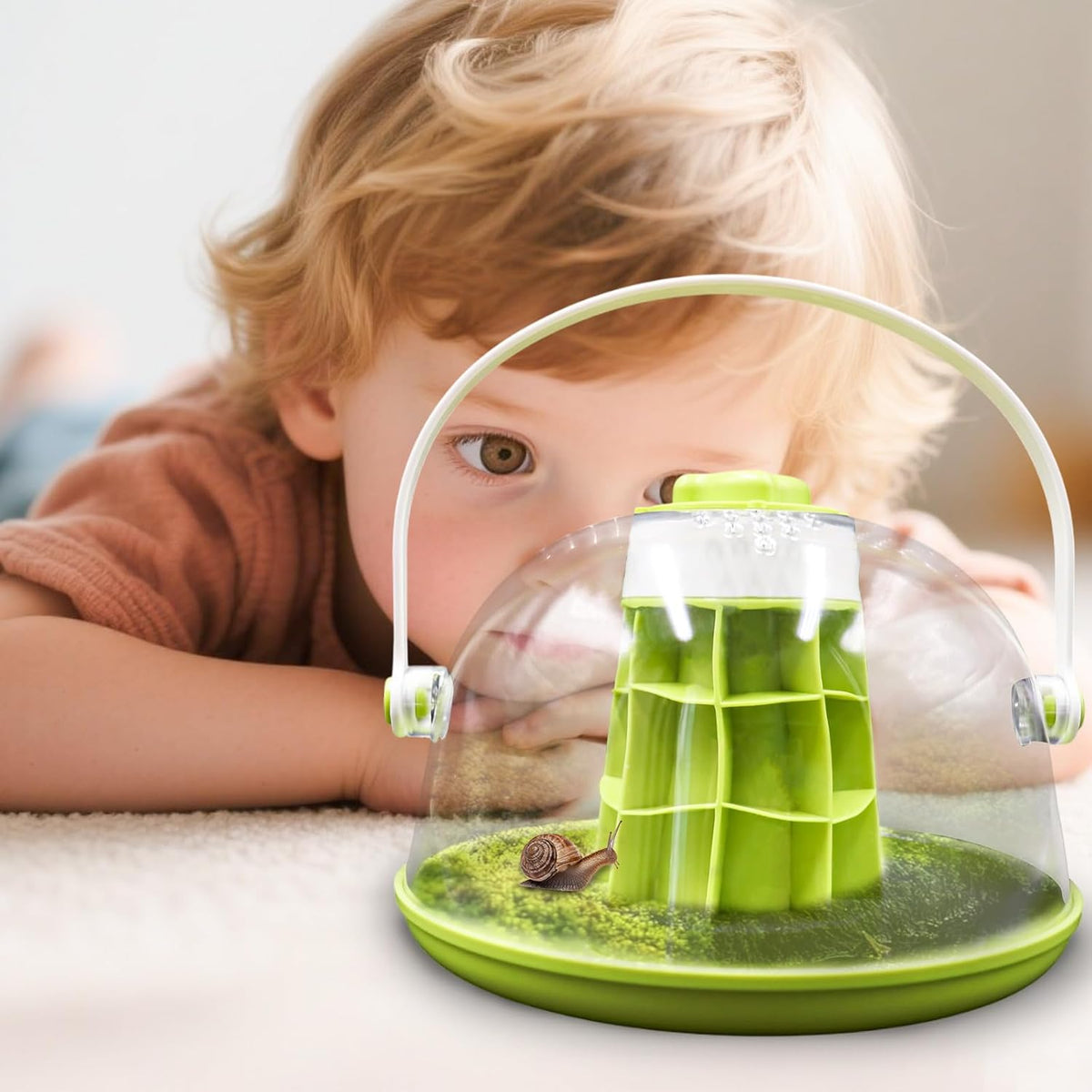 Round Transparent Snail Terrarium Kit, Portable Plastic Habitat with Air Vents & Removable Base