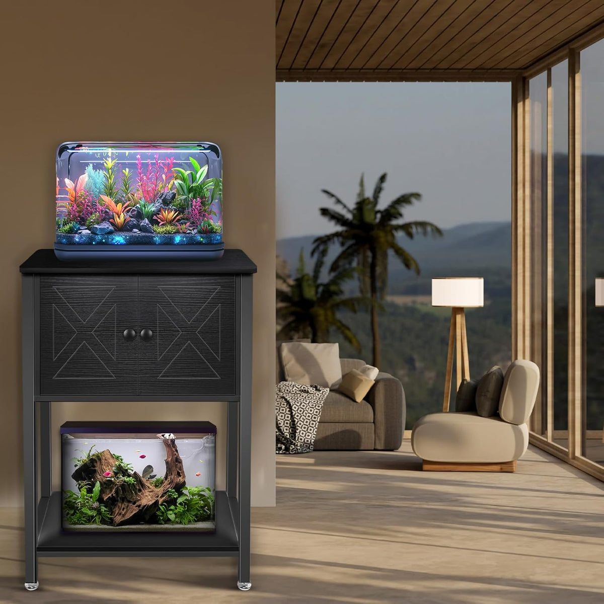 5-10 Gallon Fish Tank Stand, Heavy Duty Aquarium Stand with Cabinet & Power Outlets for Fish Tank