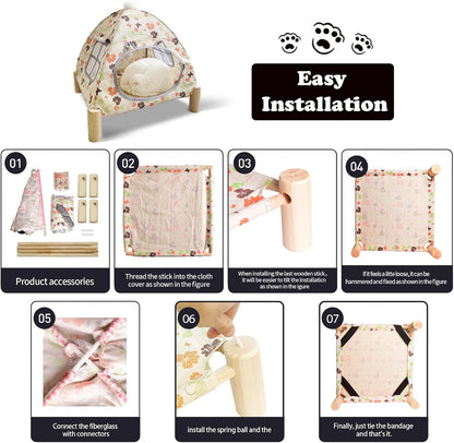 2-in-1 Elevated Cat Tent Cat House, Quick Assembly and Disassembly, Portable Indoor/Outdoor Cute