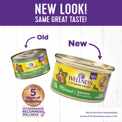 Wellness Complete Health Minced Adult Wet Cat Food, Natural, Protein-Rich, Grain Free, 3 Ounce, 24