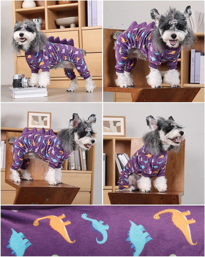 CuteBone Dinosaur Costume Dog Pajamas, Stretchy Spandex Crystal Velvet Sleepwear Coat for Small