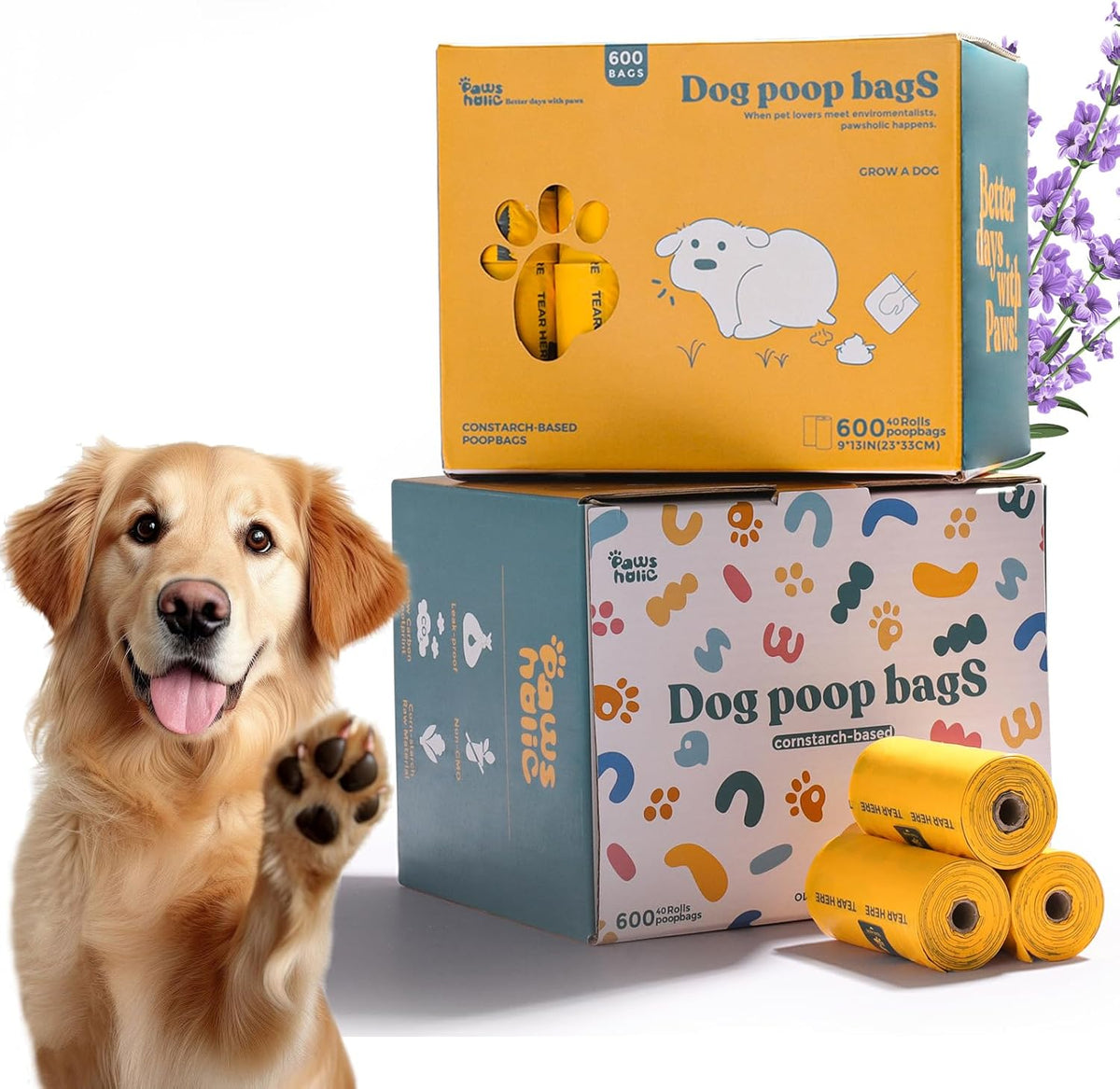 Dog Poop Bags Rolls Biodegradable 100% Leak Proof Thickened Waste Bags - 600 Count 40 Rolls
